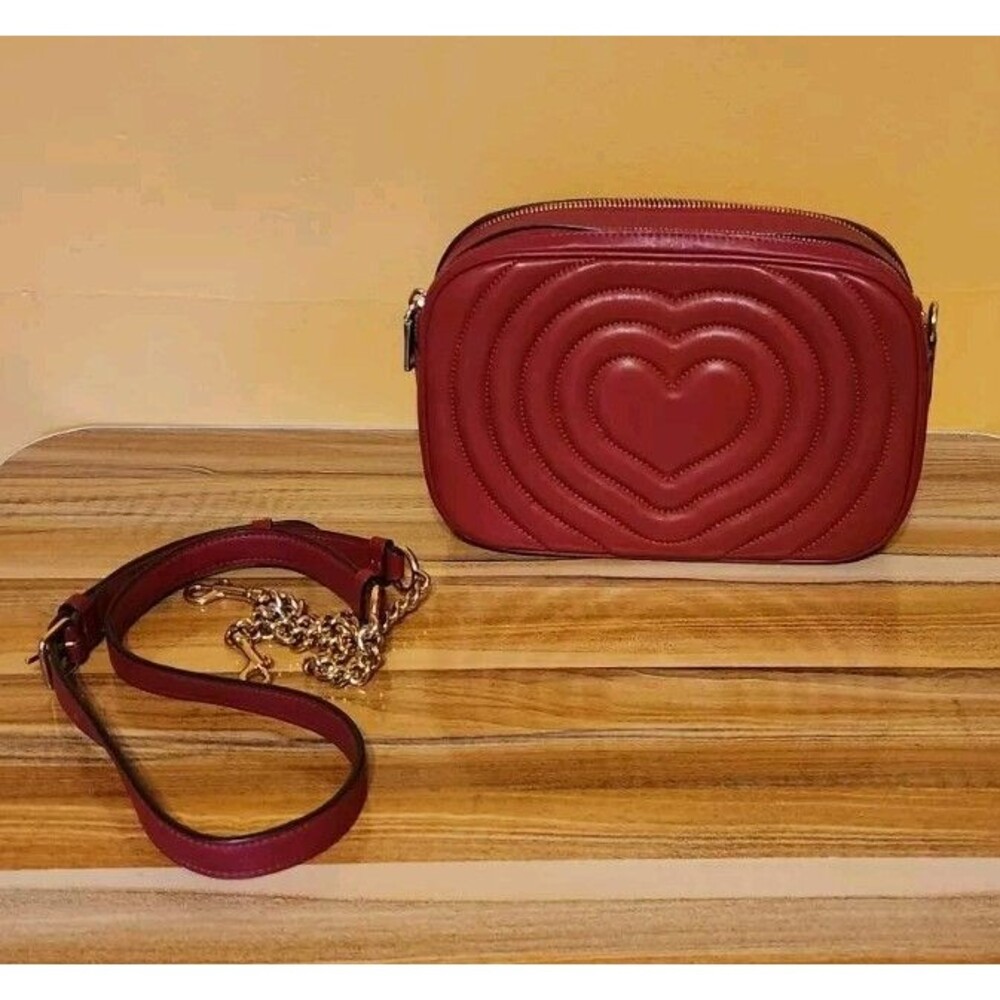 COACH Jes Crossbody Bag w/ Puffy Heart Quilting Leather Gold 1941 Red C2812